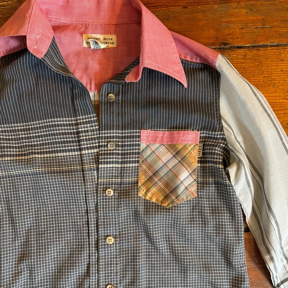 Vintage 70s Betsey Johnson Michael Milea Mixed Pattern Blouse Button Down - Picture 2 of 6